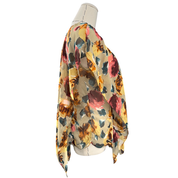 Ivy Jane Silk Taupe Purple Floral Pattern V Neck Blouse Womens Size Small - Picture 2 of 7